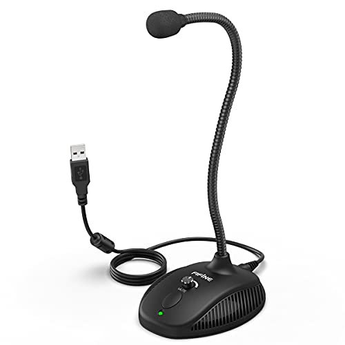 Amazon  Fifine Desktop Gooseneck Microphone with Mute Button and Volume Knob, USB Computer Microphone for Windows and Mac, Ideal for Zoom Call, Meeting, Gaming, Recording(K054)