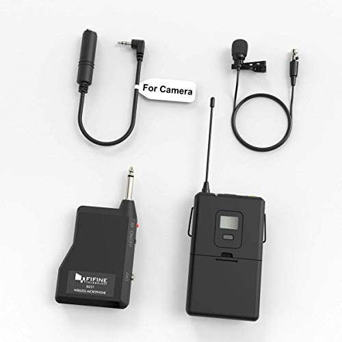 Amazon FIFINE 20-Channel UHF Wireless Lavalier Lapel Microphone System with Bodypack Transmitter, Mini XLR Female Lapel Mic and Portable Receiver, Quarter Inch Output. Perfect for Live Performance-K037