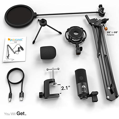 Amazon FIFINE Recording USB Microphone For Computer PC Studio Kit With Mic Pop Filter Suspension Boom Scissor Arm for YouTube Videos,Stream on Twitch, Voiceover Tutorials Podcast, ASMR.(T669)