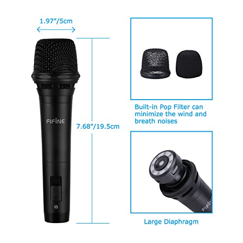 Amazon Fifine Dynamic Vocal Microphone Cardioid Handheld Microphone with On and Off Switch for Karaoke, Live Vocal, Speech etc. Includes 19ft XLR to Quarter Inch Cable-K8