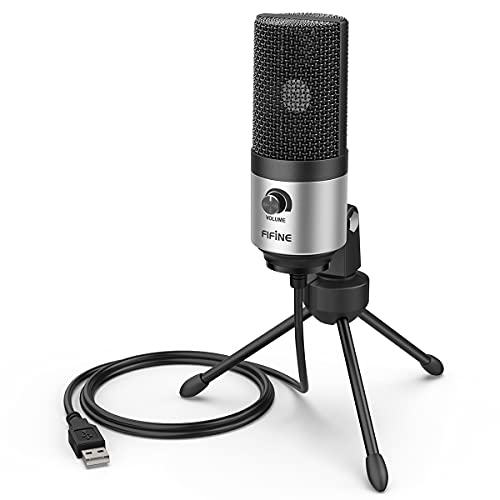Amazon FIFINE USB Microphone for Zoom Video Meeting Online Class on PC Computer, Metal Condenser Desktop Mic with Gain Control for Windows and Mac, Silver - K669S