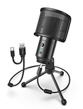 Amazon Fifine USB Condenser Microphone for PC Computer and Mac, Streaming Mic with Pop Filter Gain Control Mute Button Headphone Jack for Gaming YouTube and Recoding, Extra USB-C Plug - 683A