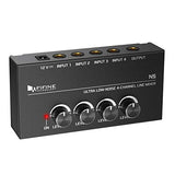 Amazon FIFINE Ultra Low-Noise 4-Channel Line Mixer for Sub-Mixing,4 Stereo Channel Mini Audio Mixer with AC adapter.Ideal for Small Club or Bar. As Microphones,Guitars,Bass,Keyboards or Stage Sub Mixer-N5