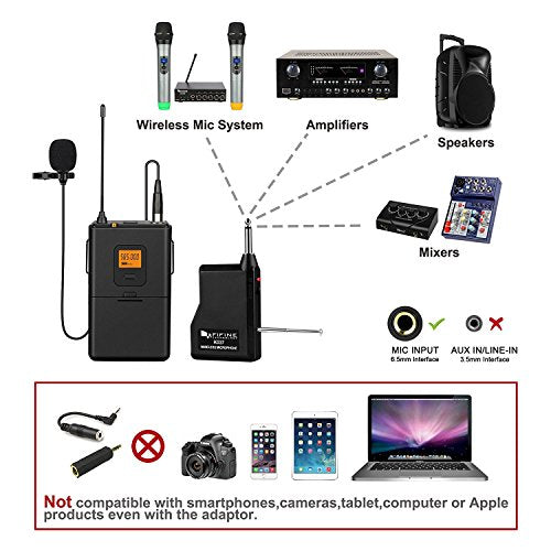 Amazon FIFINE 20-Channel UHF Wireless Lavalier Lapel Microphone System with Bodypack Transmitter, Mini XLR Female Lapel Mic and Portable Receiver, Quarter Inch Output Perfect for Live Performance-K037