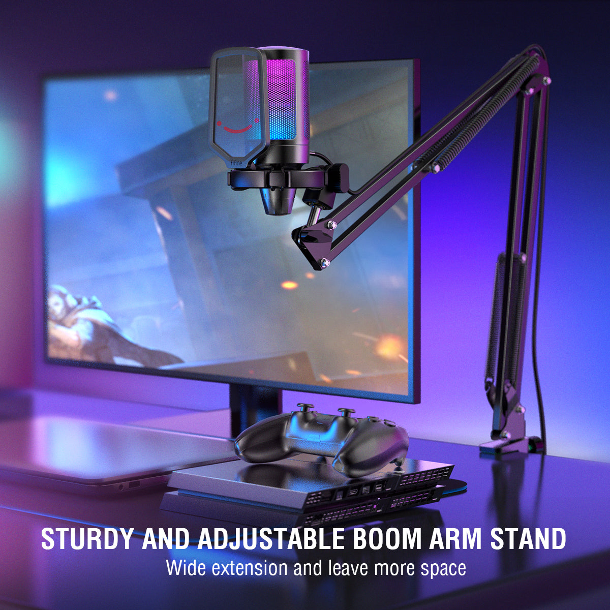 FIFINE Ampliagme A6T USB Gaming Microphone Kit, Plug & Play for PC, PS4/5 with Mute Button, Volume Gain, RGB, Arm Stand
