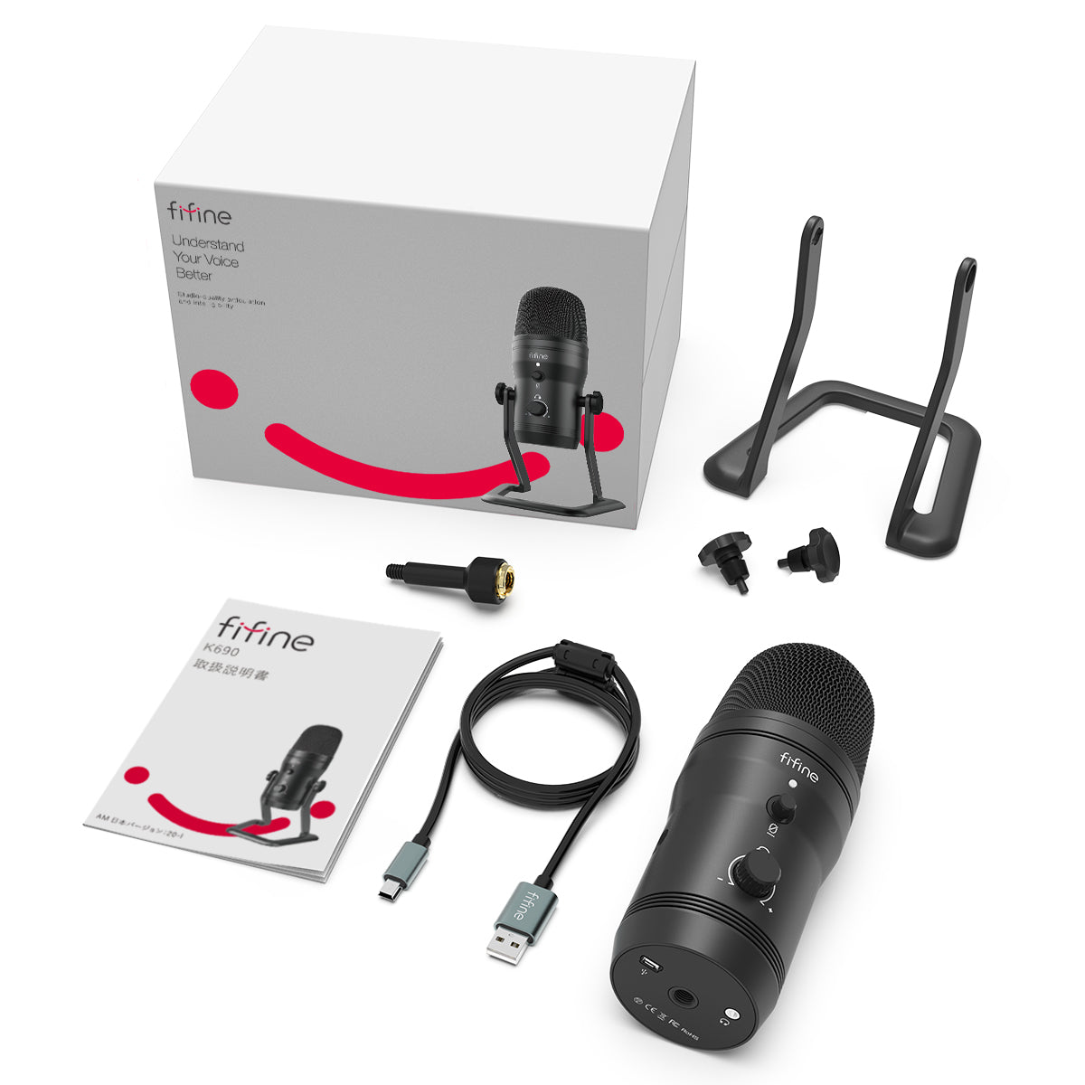 FIFINE K690 USB Mic with Four Polar Patterns, Gain Dials, A Live Monitoring Jack & A Mute Button